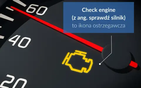 Ikona "check engine" na desce rozdzielczej, świecąca na żółto, sygnalizuje problem z silnikiem.