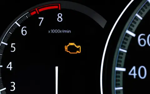 Pomarańczowy, migający check engine na desce rozdzielczej. Silnik wymaga uwagi.
