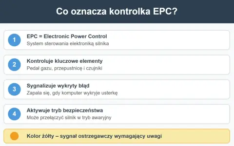 Co to jest EPC? Wyjaśnienie kontrolki: system sterowania silnikiem, sygnalizuje błędy i tryb awaryjny. Żółty kolor oznacza potrzebę uwagi.