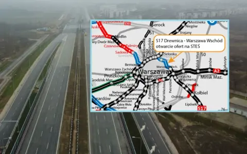 Droga S17, wschodnia obwodnica Warszawy, w budowie. Mapa pokazuje trasę S17 Drewnica - Warszawa Wschód.